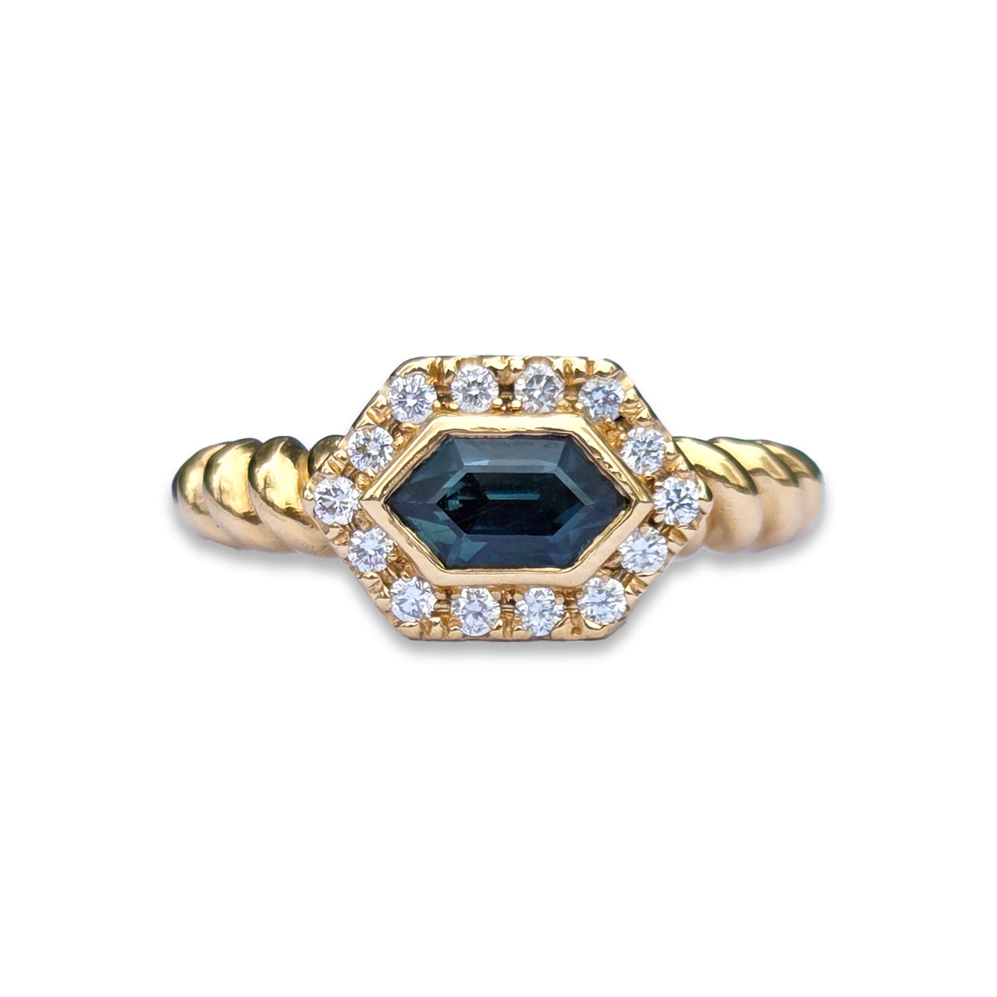 14k Hexagon Sapphire and Diamond Ring