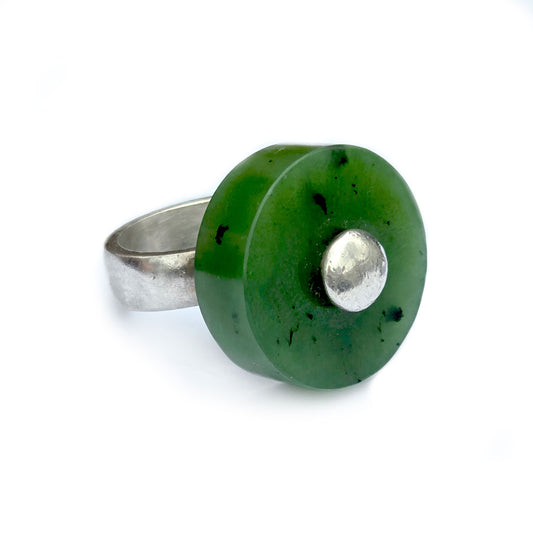 Vintage Sterling and Jade Disc Ring