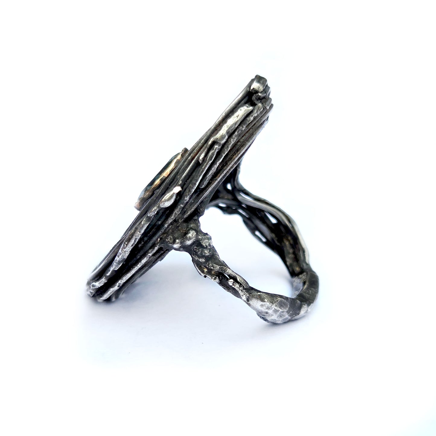 Sterling and 14k Blue Topaz Swirl Ring