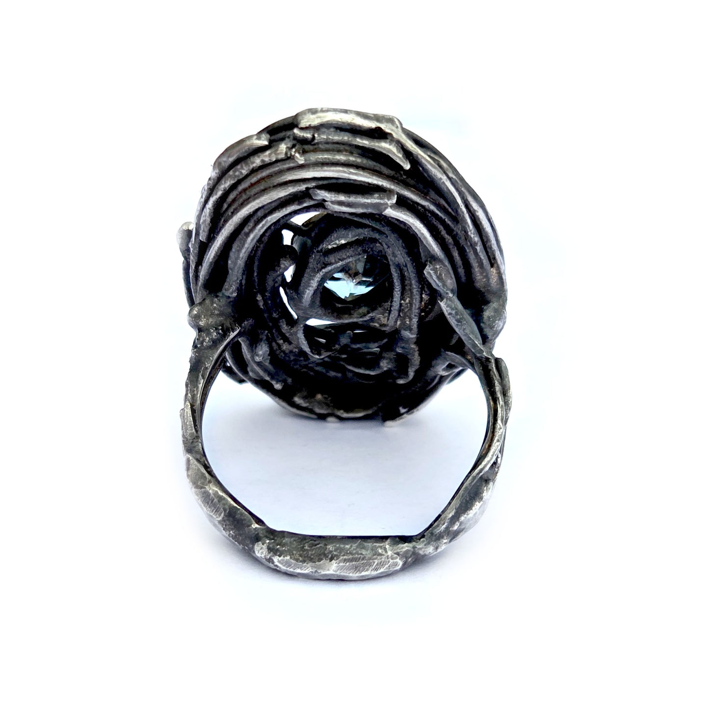 Sterling and 14k Blue Topaz Swirl Ring
