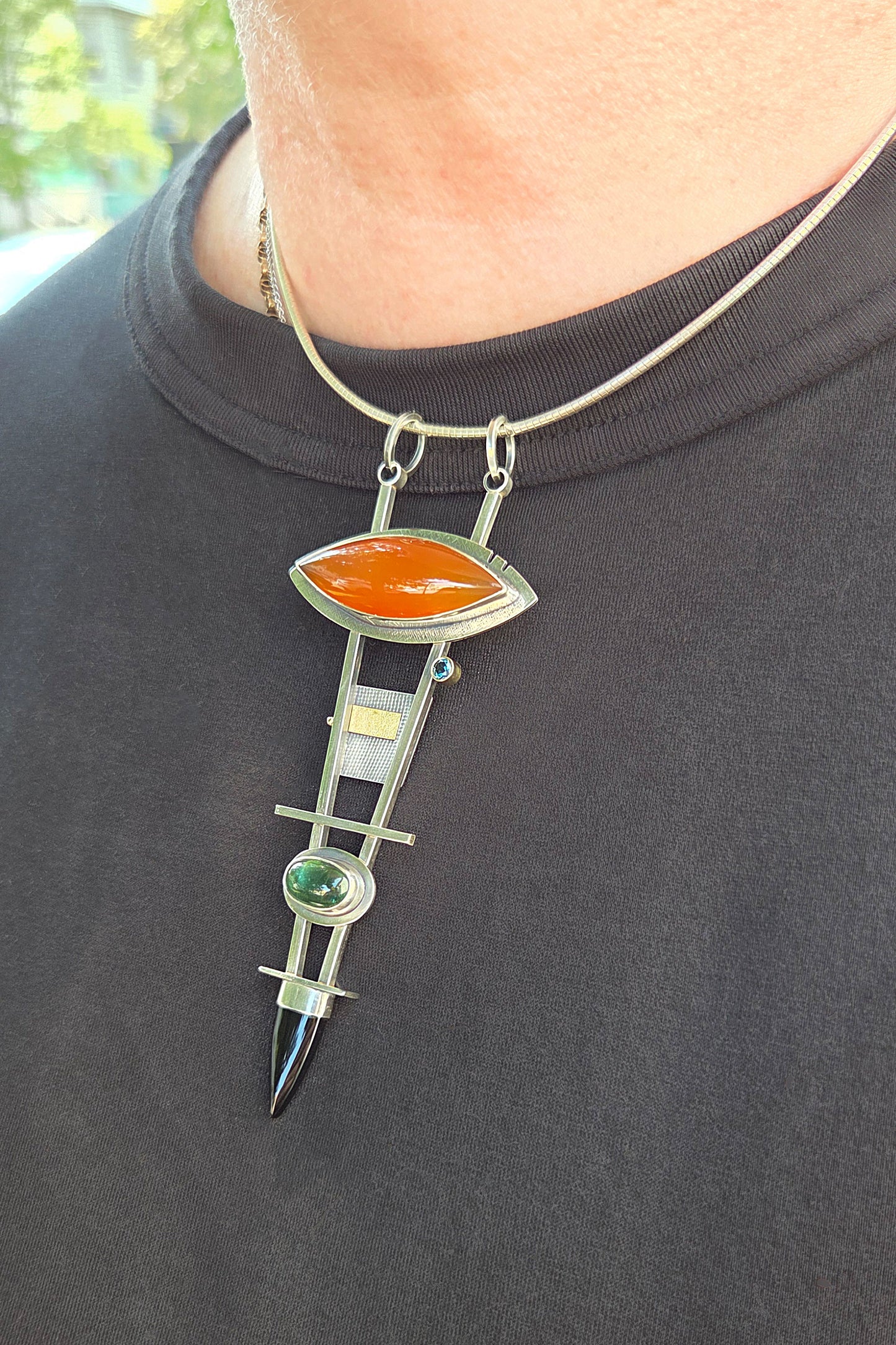 Carnelian Tourmaline Onyx and Topaz Pendant