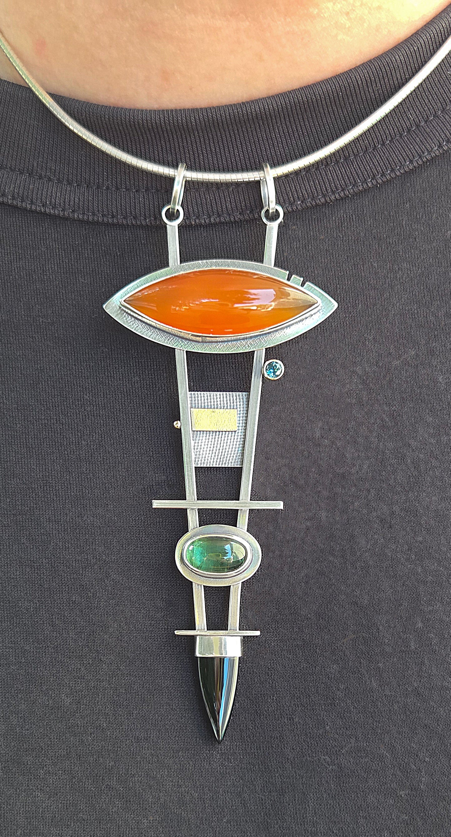 Carnelian Tourmaline Onyx and Topaz Pendant