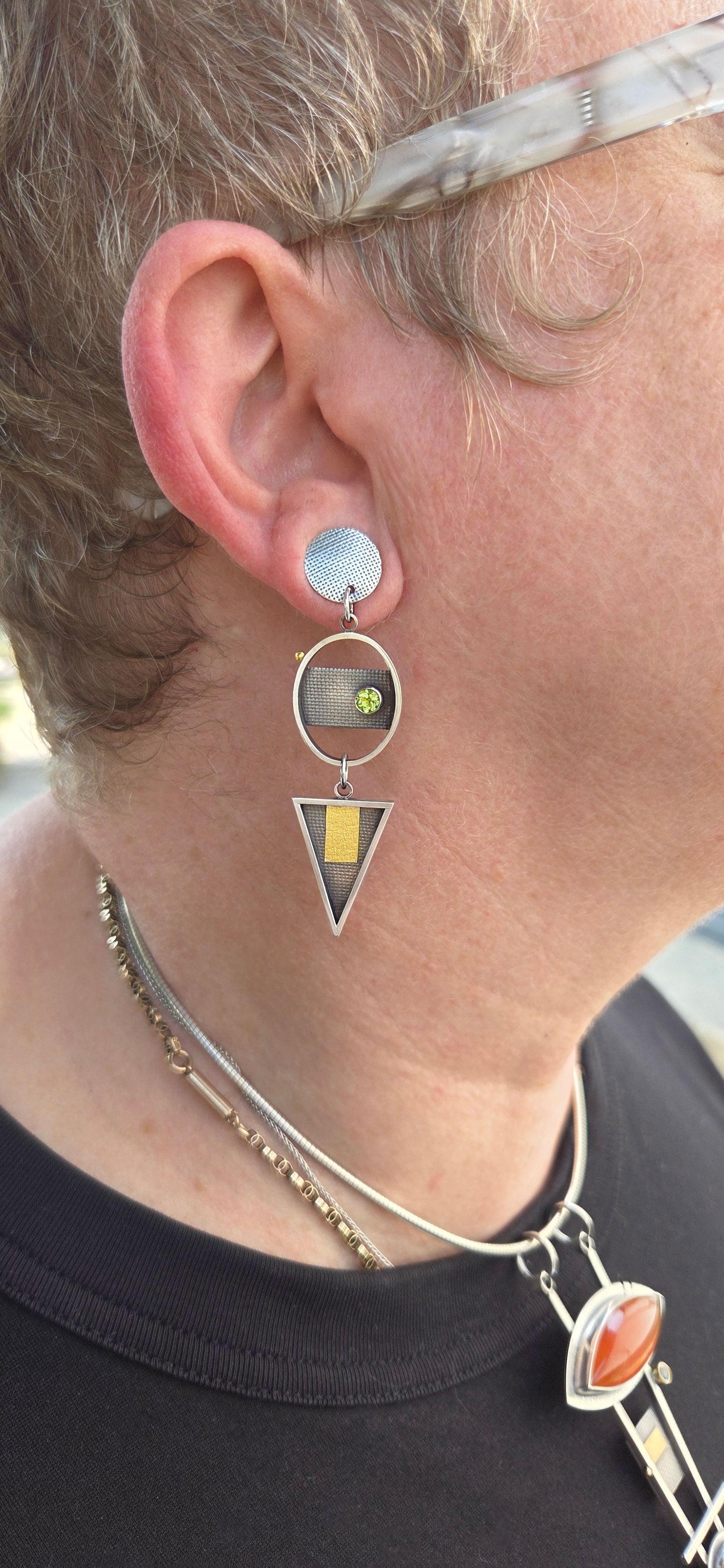 Triangle and Oval Sterling and Gold Peridot Earrings