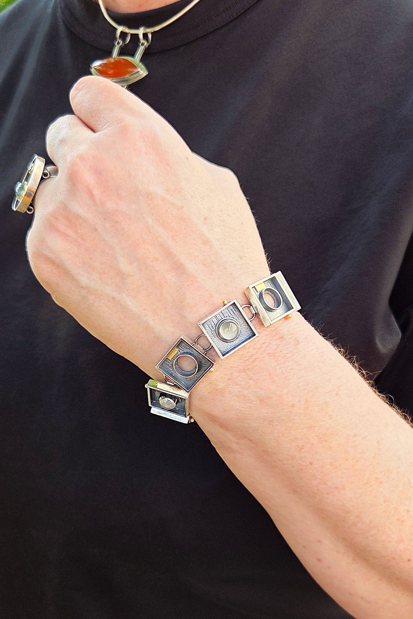 Square and Circle Moonstone Link Bracelet
