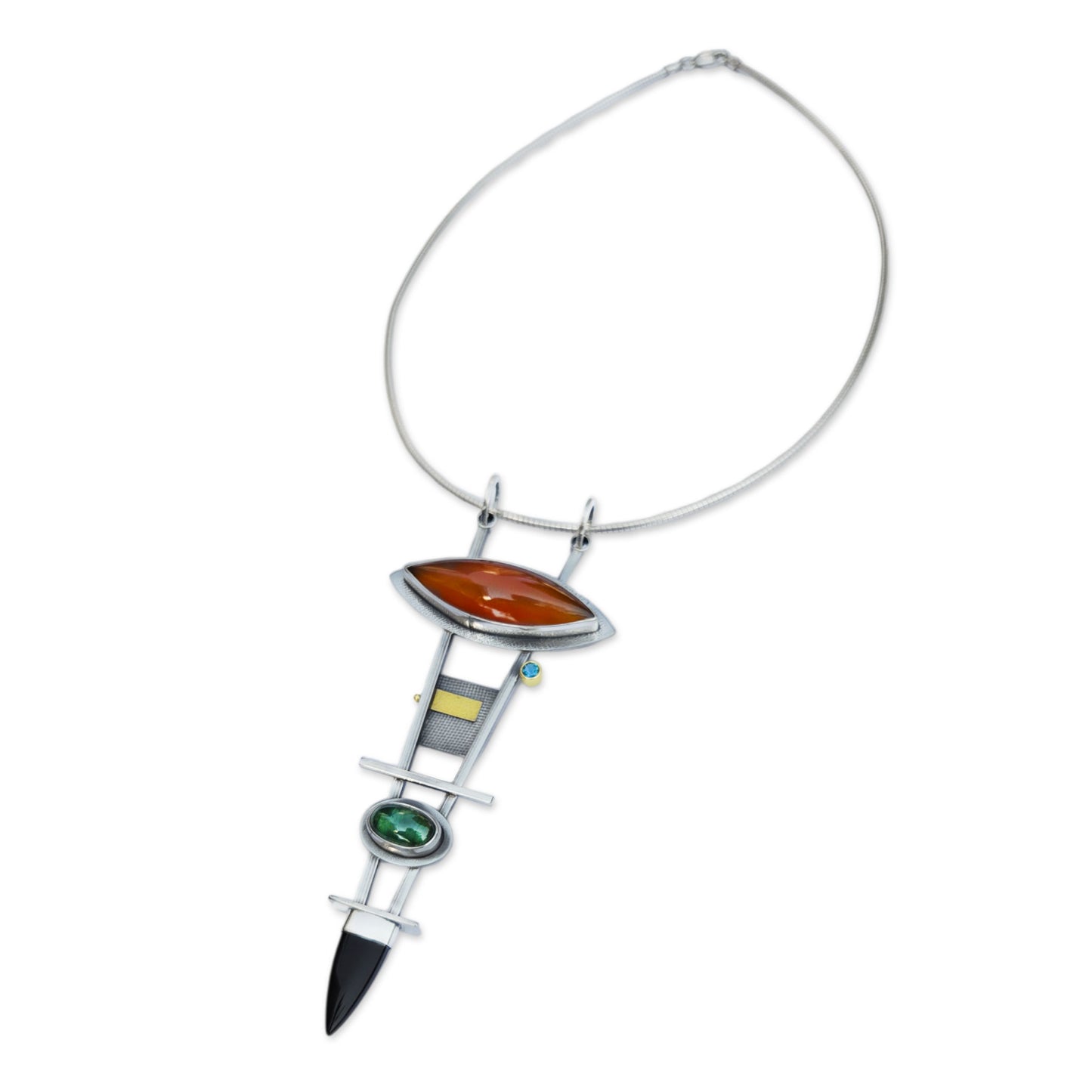 Carnelian Tourmaline Onyx and Topaz Pendant