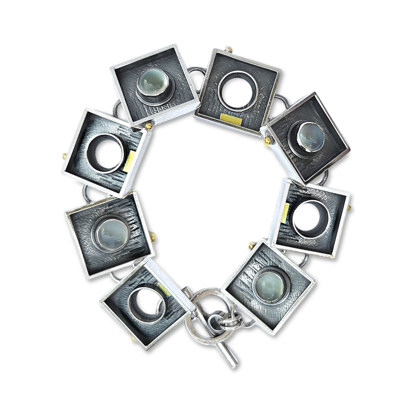 Square and Circle Moonstone Link Bracelet