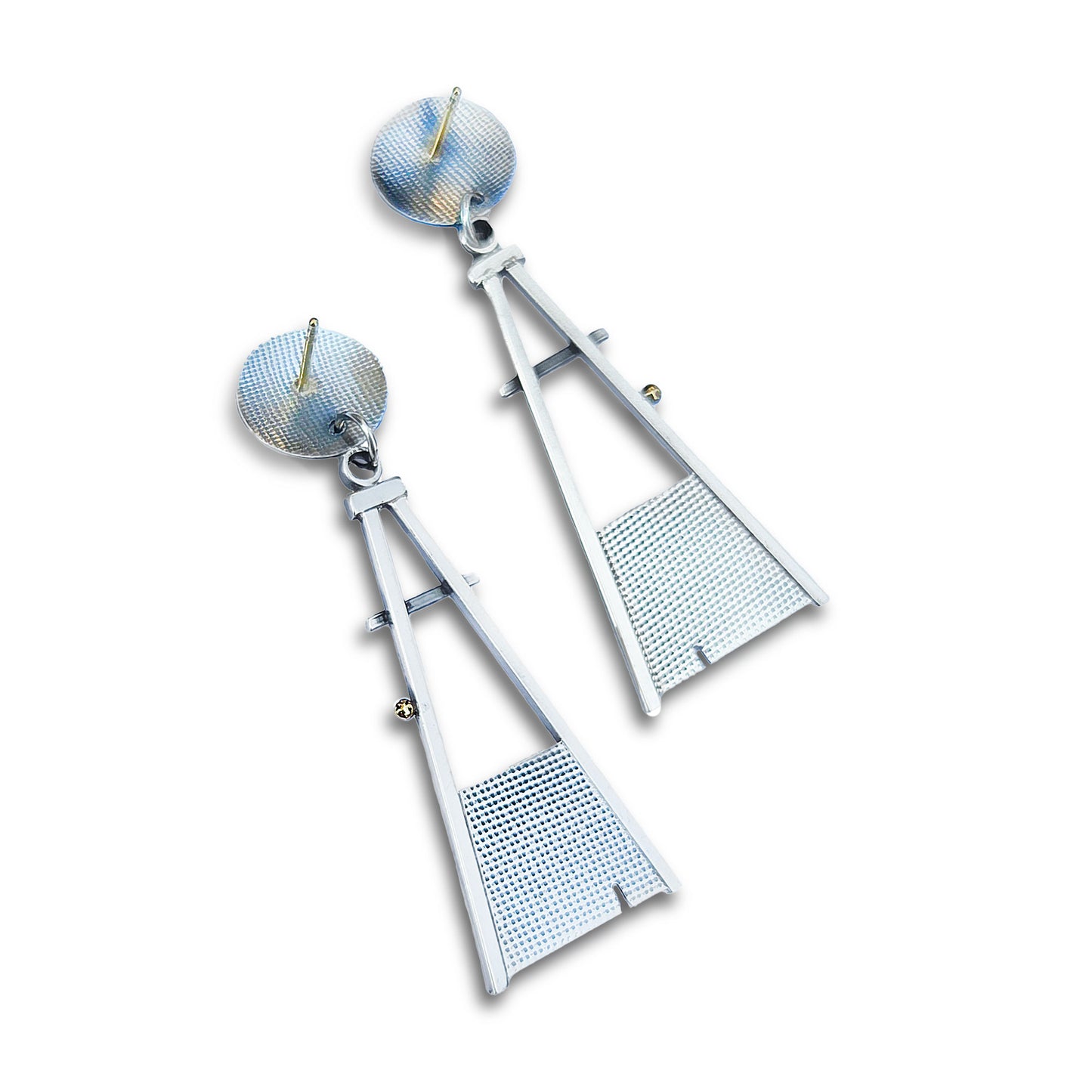 Triangular Sterling and Gold Iolite Earrings