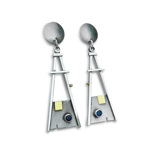 Triangular Sterling and Gold Iolite Earrings