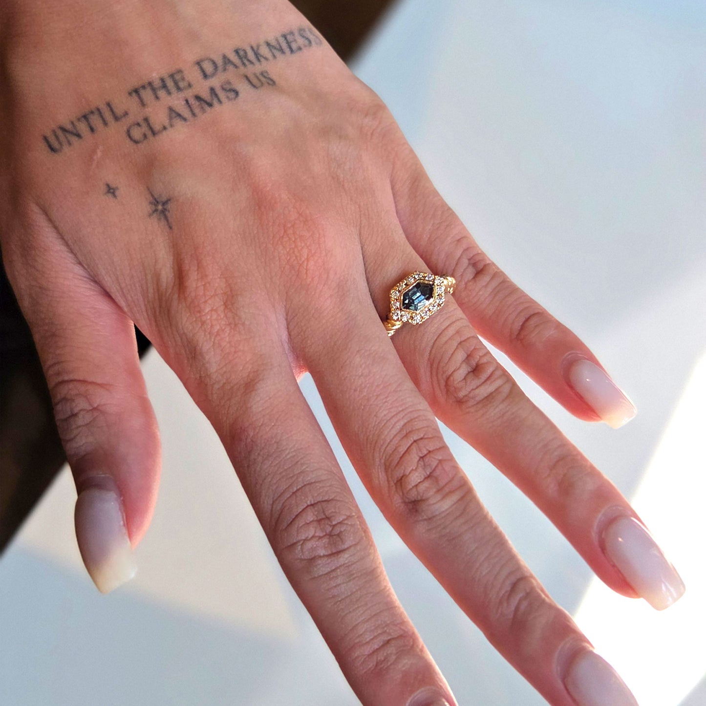 14k Hexagon Sapphire and Diamond Ring