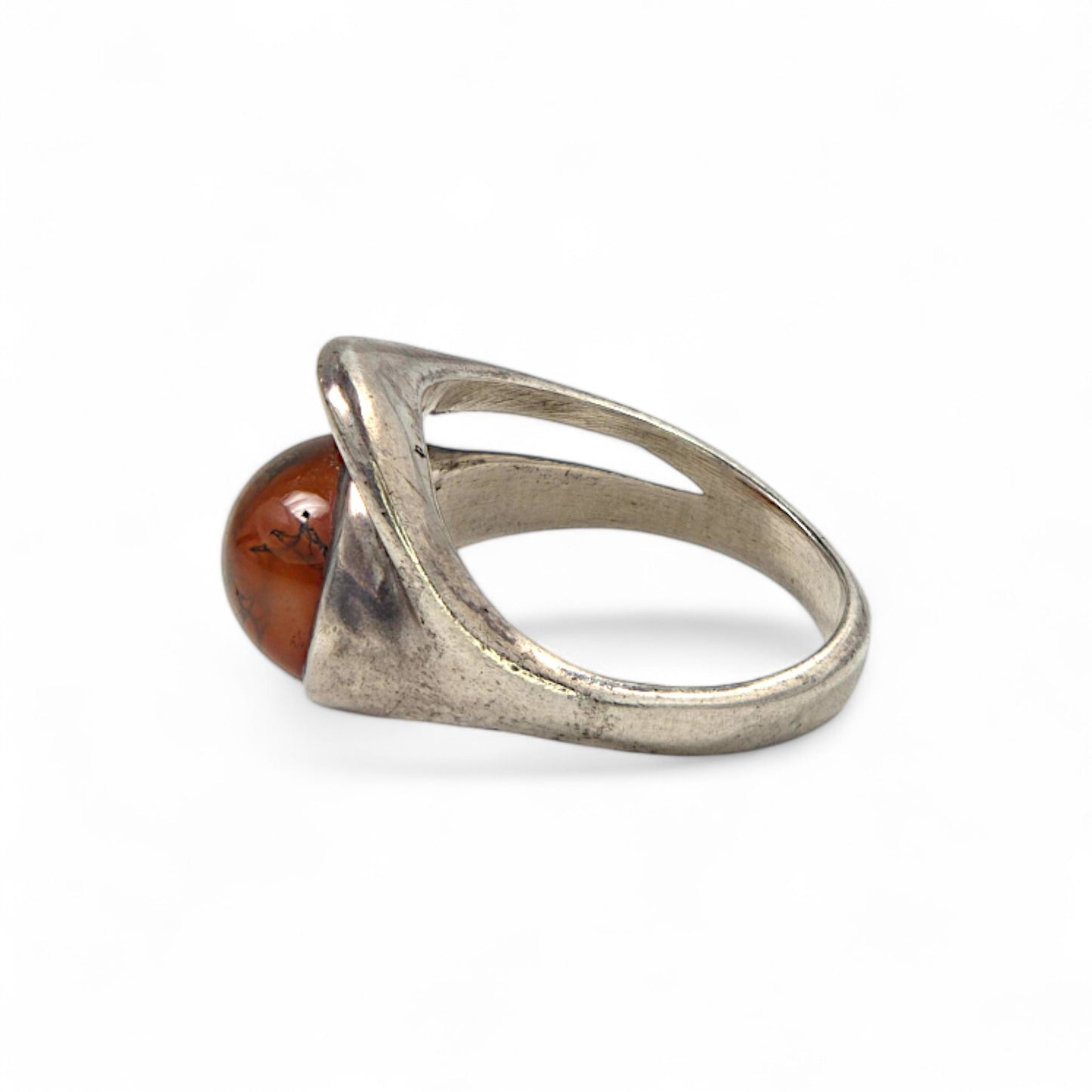 Modernist Sterling and Moss Agate Ring by Peter Broome