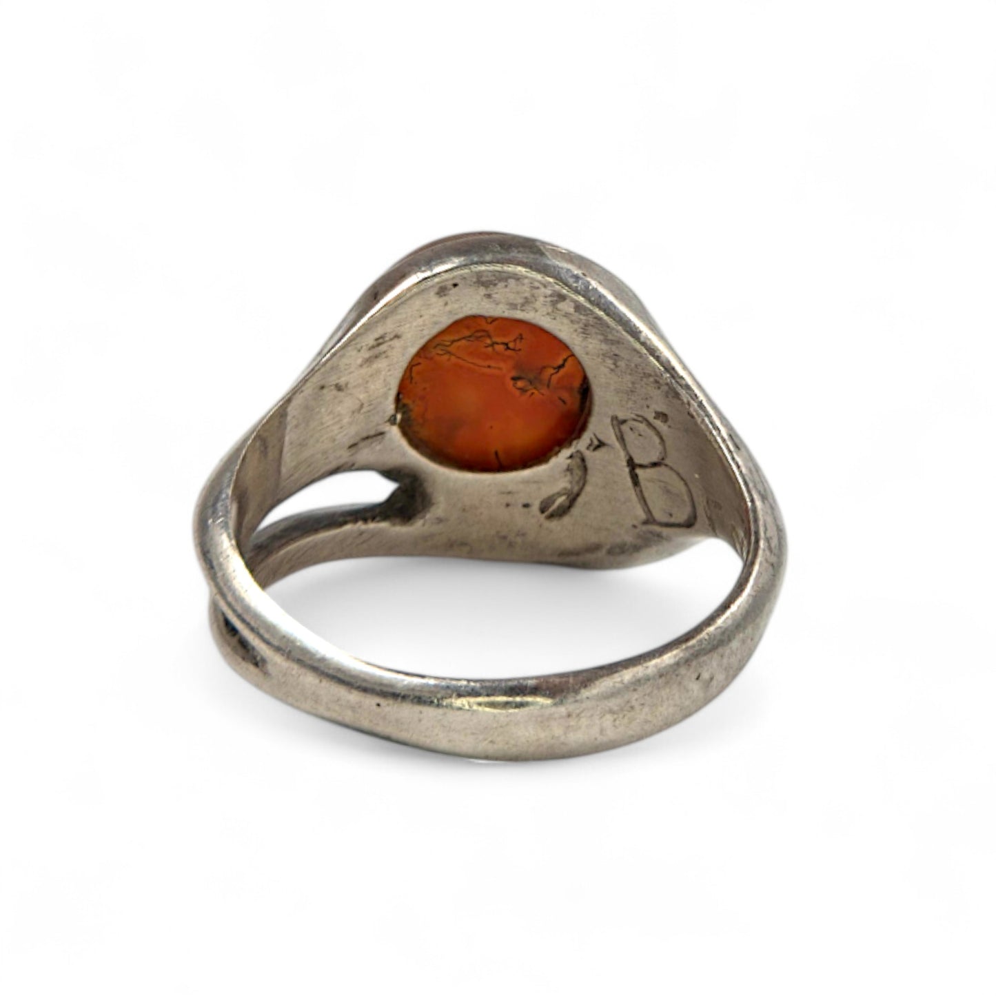 Modernist Sterling and Moss Agate Ring by Peter Broome