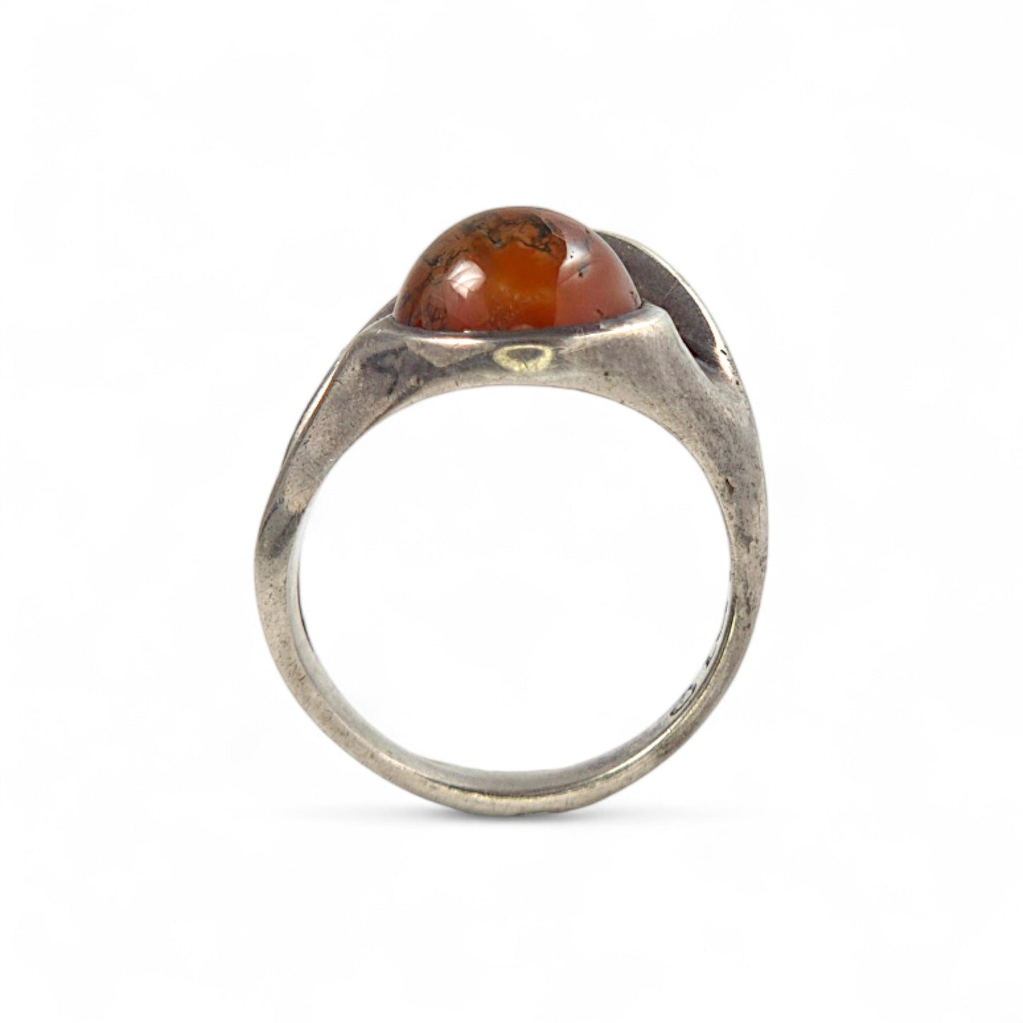 Modernist Sterling and Moss Agate Ring by Peter Broome