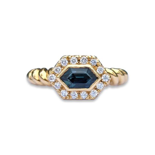 14k Hexagon Sapphire and Diamond Ring