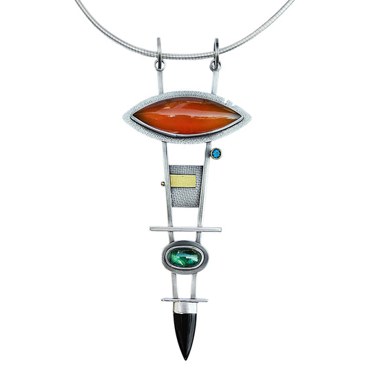 Carnelian Tourmaline Onyx and Topaz Pendant