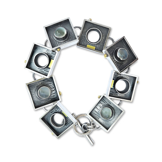 Square and Circle Moonstone Link Bracelet