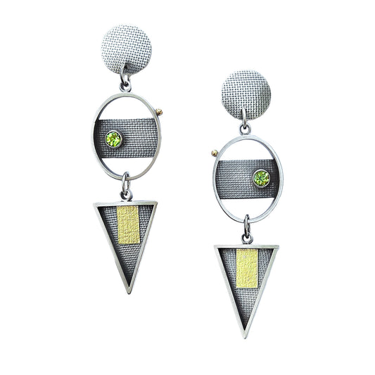 Triangle and Oval Sterling and Gold Peridot Earrings