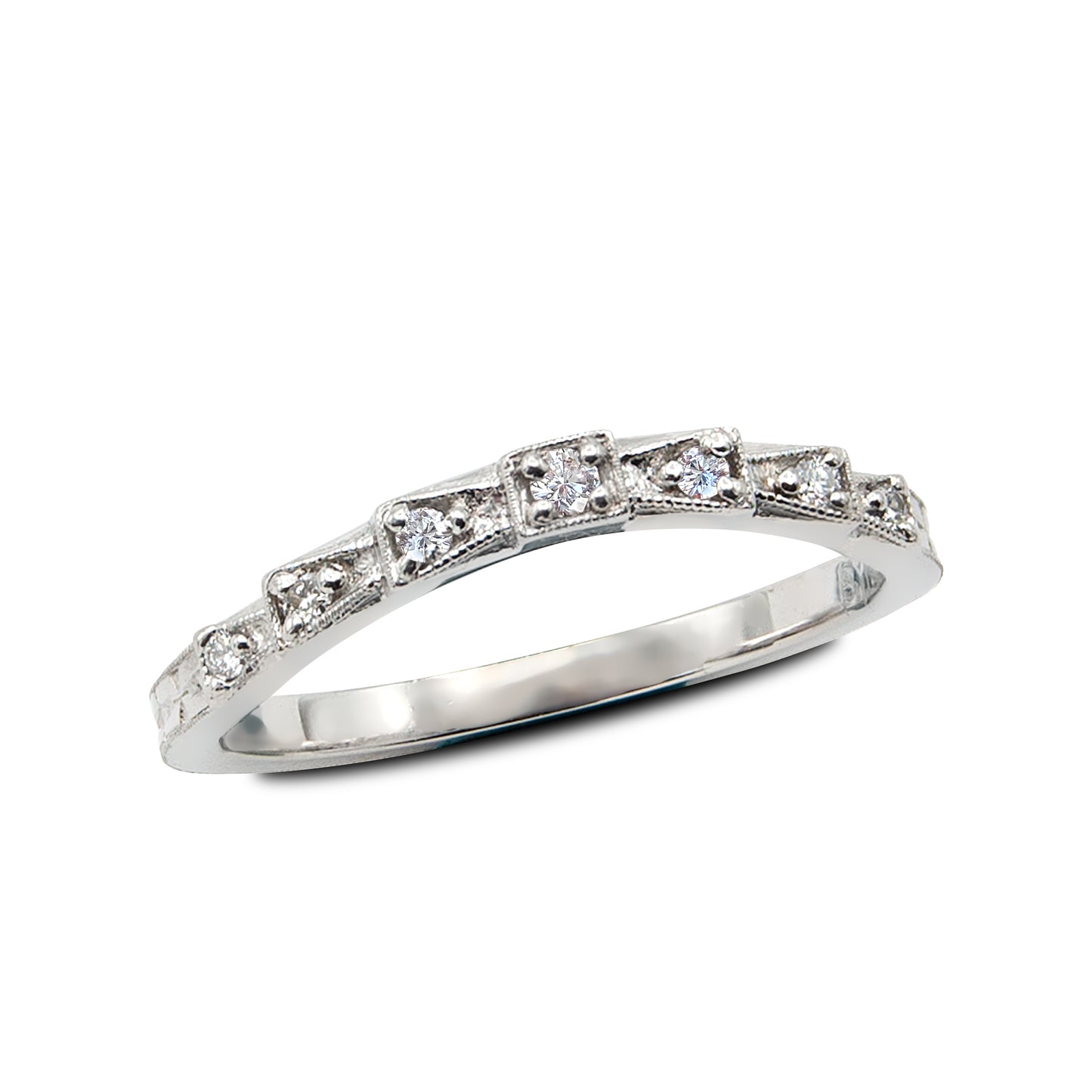 Art Deco Inspired Platinum Diamond Contour Wedding Band
