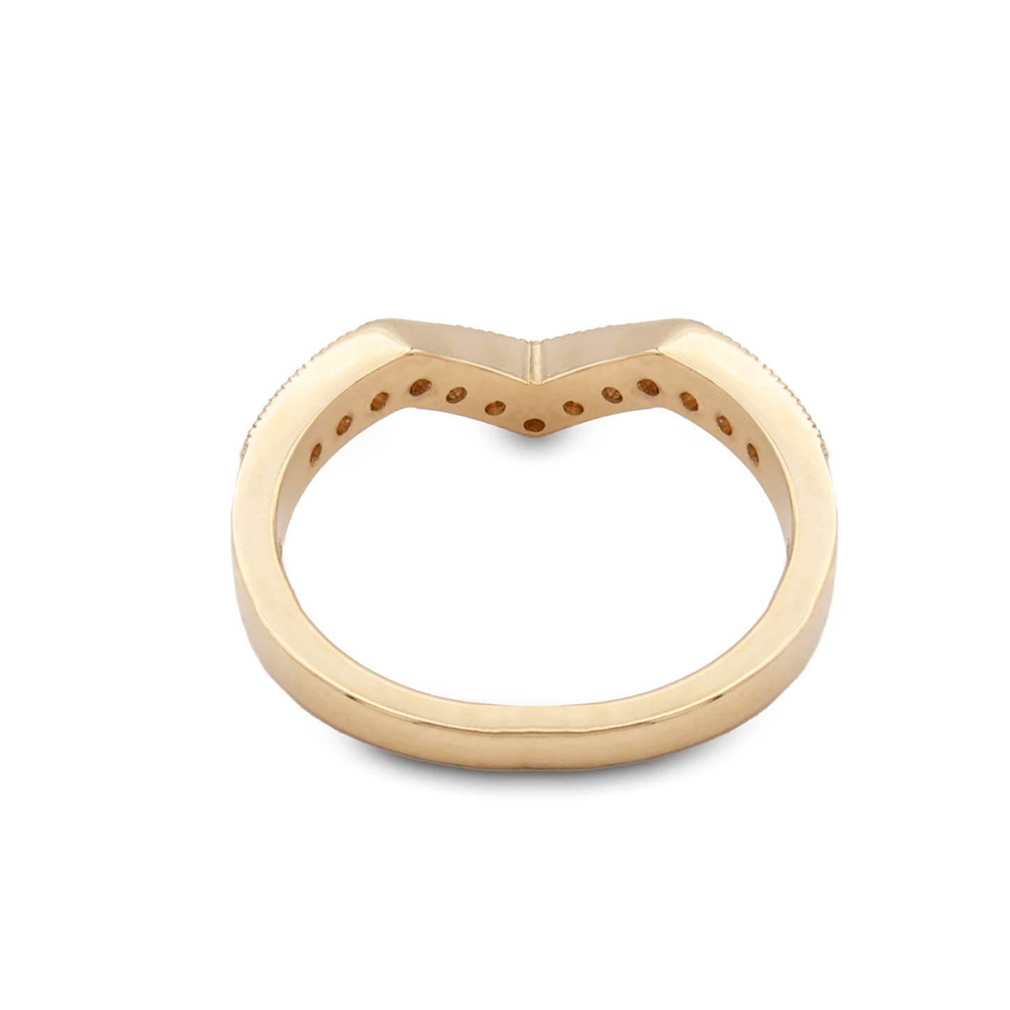 Gold ring with a unique design on a white background