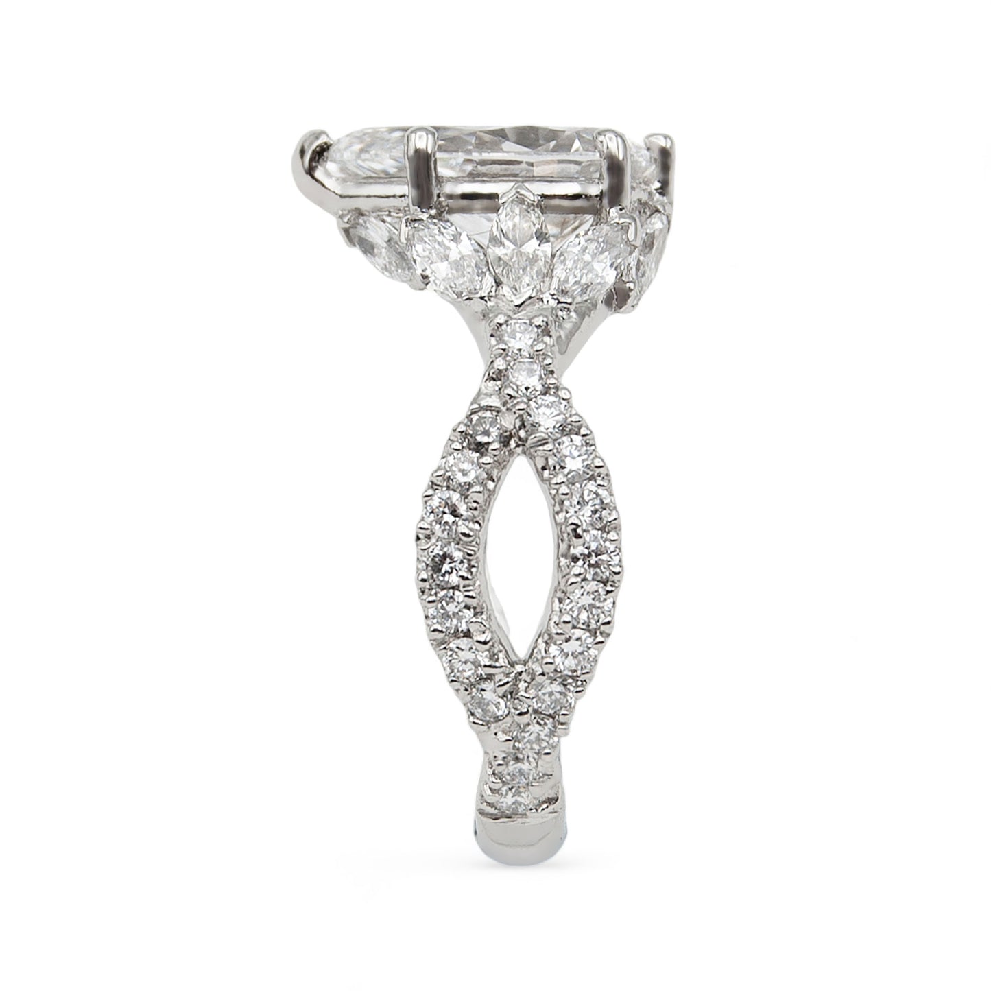 Diamond ring with a platinum band on a white background